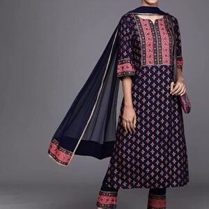 GoSriKi Cotton Blend Straight Printed Kurta with Pant & Dupatta