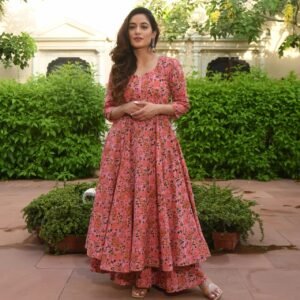 GoSriKi Women's Cotton Blend Printed Anarkali Kurta with Palazzo