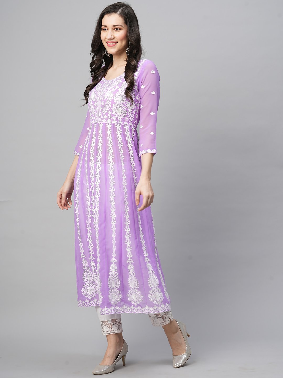 GoSriKi Women's Georgette Chikankari Embroidery Anarkali Kurta - Image 6