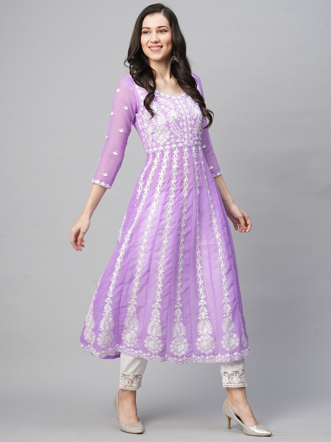 GoSriKi Women's Georgette Chikankari Embroidery Anarkali Kurta - Image 5