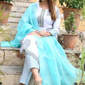 GoSriKi Women’s Straight Printed Kurta with Pant & Dupatta