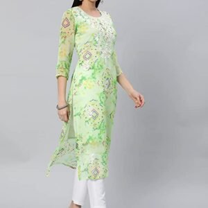 GoSriKi Women's Georgette Printed Straight Chikankari Embroidered Kurta