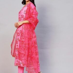 GoSriKi Women's Rayon Floral Printed Straight Kurta with Pant & Dupatta