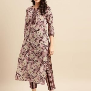 GoSriKi Women's Cotton Blend Printed Straight Kurta with Pant