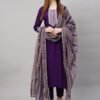 GoSriKi Women's Cotton Blend Straight Kurta With Pant & Dupatta - Image 3