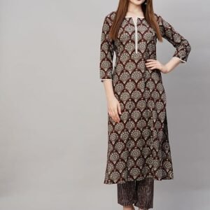GoSriKi Women's Cotton Blend Printed Straight Kurta with Pant