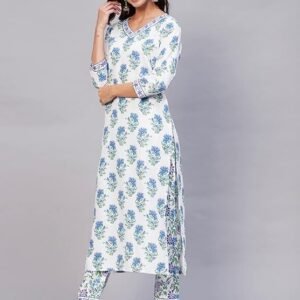GoSriKi Women's Cotton Blend Straight Printed Kurta with Pant