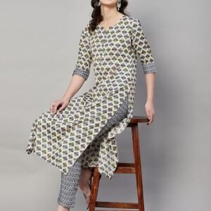 GoSriKi Women's Cotton Blend Straight Kurta With Pant