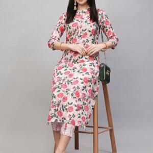 GoSriKi Women's Cotton Blend Straight Printed Kurta With Pant