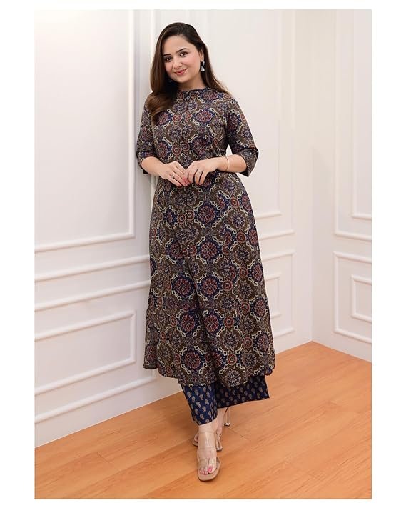 GoSriKi Women's Cotton Blend Straight Printed Kurta with Palazzo - Image 3