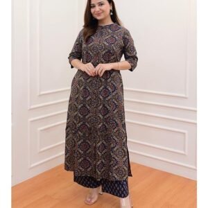 GoSriKi Women's Cotton Blend Straight Printed Kurta with Palazzo
