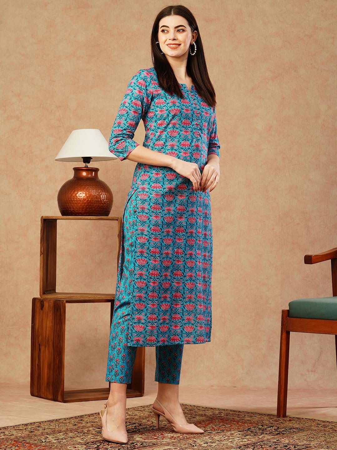 GoSriKi Women's Cotton Blend Printed Straight Kurta With Pant - Image 5