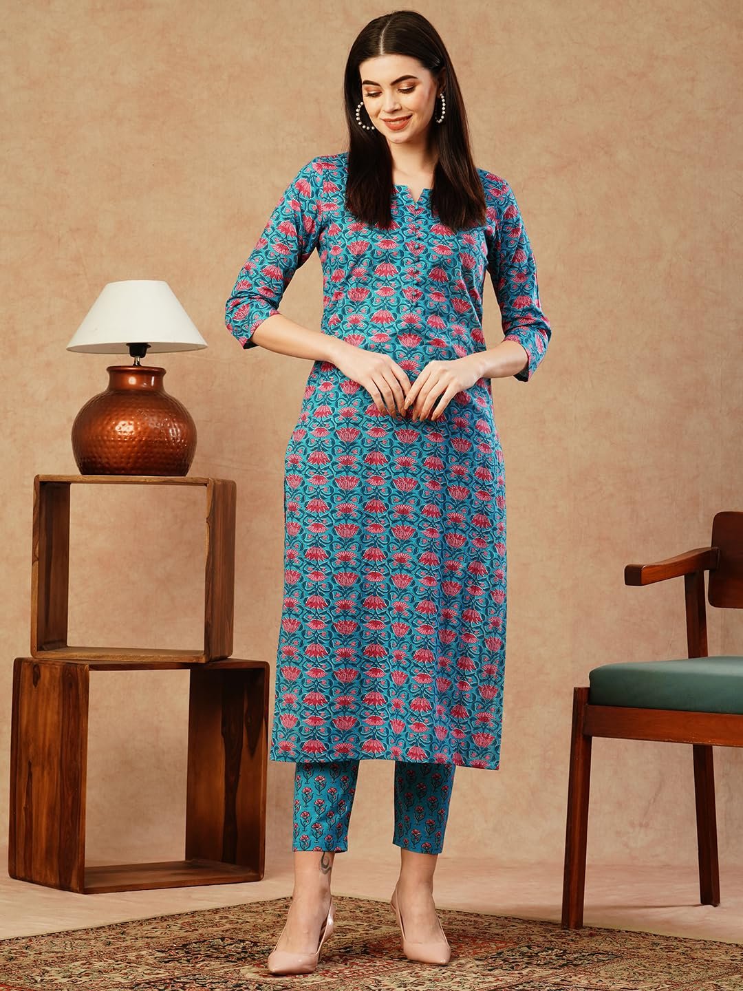 GoSriKi Women's Cotton Blend Printed Straight Kurta With Pant - Image 4