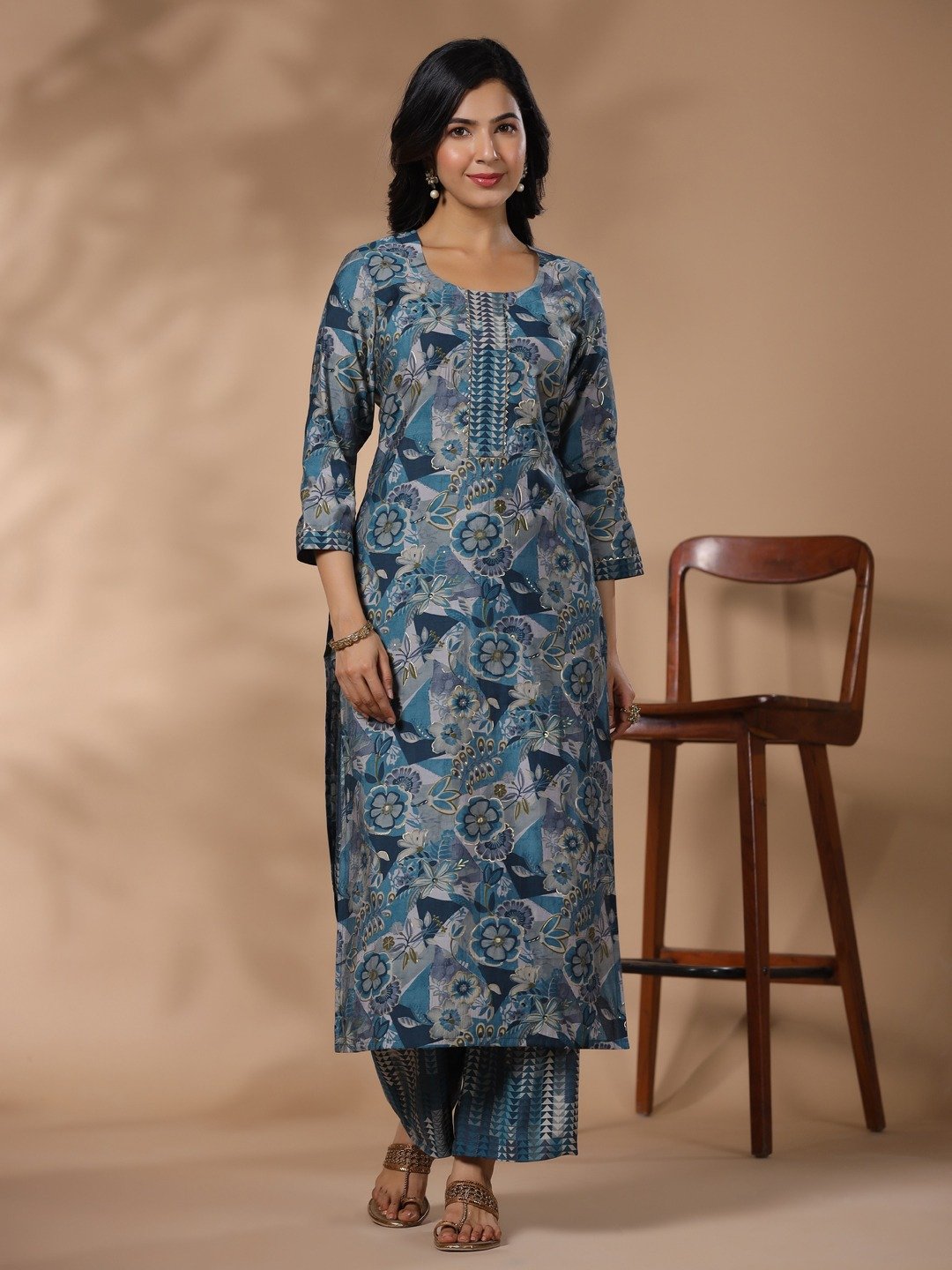 GoSriKi Women's Rayon Blend Straight Printed Kurta with Palazzo - Image 5