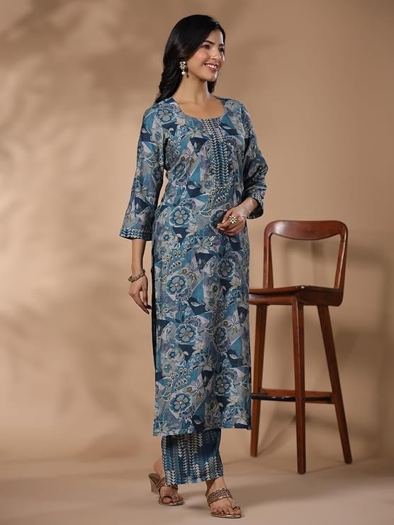 GoSriKi Women's Rayon Blend Straight Printed Kurta with Palazzo - Image 6