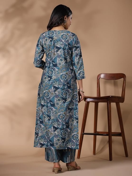 GoSriKi Women's Rayon Blend Straight Printed Kurta with Palazzo - Image 4