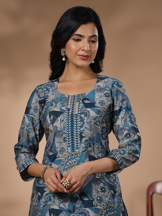 GoSriKi Women's Rayon Blend Straight Printed Kurta with Palazzo - Image 8