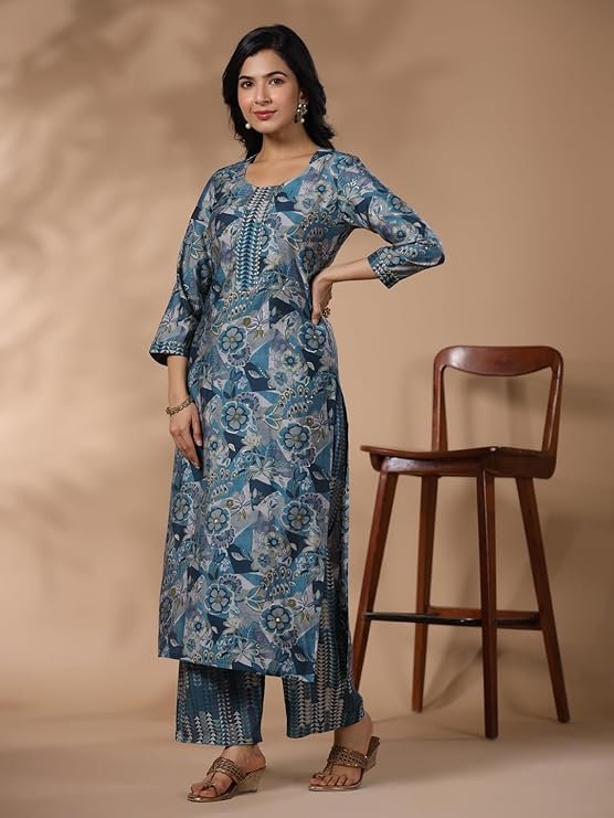 GoSriKi Women's Rayon Blend Straight Printed Kurta with Palazzo - Image 7