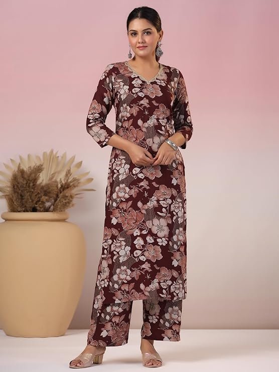 GoSriKi Women's Rayon Blend Straight Printed Kurta With Pant - Image 3