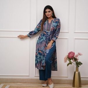 GoSriKi Women's Cotton Blend Straight Printed Kurta With Pant