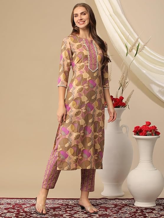 GoSriKi Women's Cotton Blend Straight Printed Kurta with Pant - Image 7