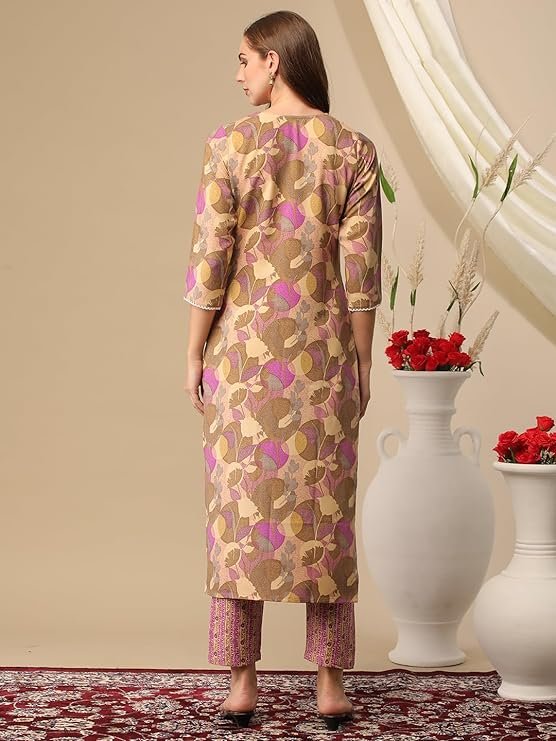 GoSriKi Women's Cotton Blend Straight Printed Kurta with Pant - Image 3