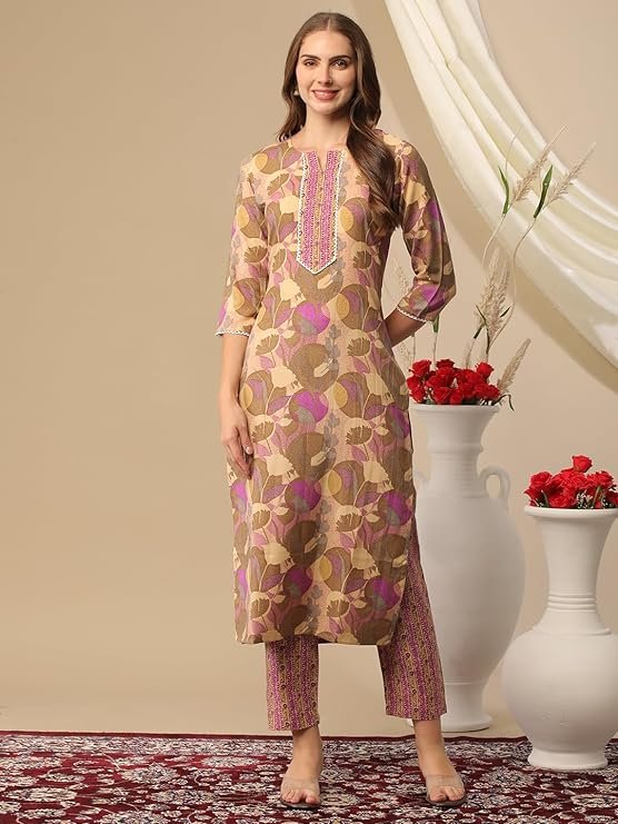 GoSriKi Women's Cotton Blend Straight Printed Kurta with Pant - Image 4