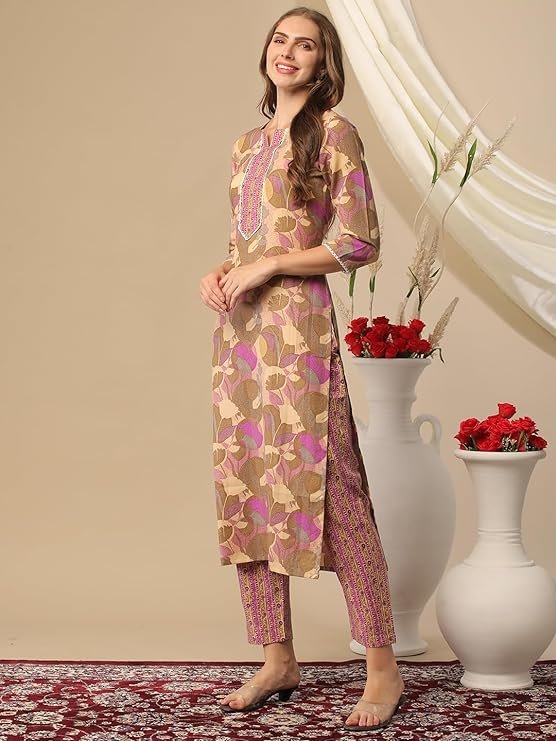 GoSriKi Women's Cotton Blend Straight Printed Kurta with Pant - Image 5