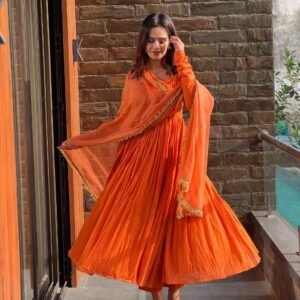 GoSriKi Women’s Rayon Blend Anarkali Kurta with Pant & Dupatta - S