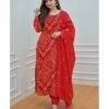 GoSriKi Women's Rayon Blend Straight Bandhani Printed Kurta with Pant & Dupatta - Image 4