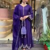 GoSriKi Women's Rayon Viscose Anarkali Embroidered Kurta with Pant & Dupatta - Image 5