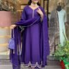 GoSriKi Women's Rayon Viscose Anarkali Embroidered Kurta with Pant & Dupatta - Image 2