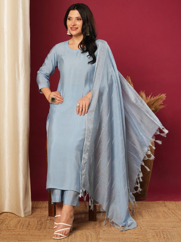 GoSriKi Women’s Rayon Blend Straight Kurta with Pant & Dupatta