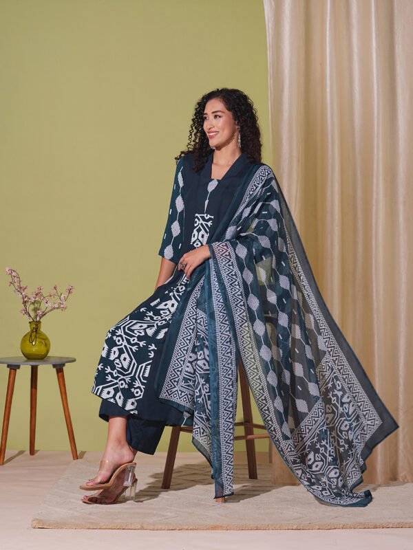 GoSriKi Women's Rayon Blend Printed Anarkali Kurta with Pant & Dupatta