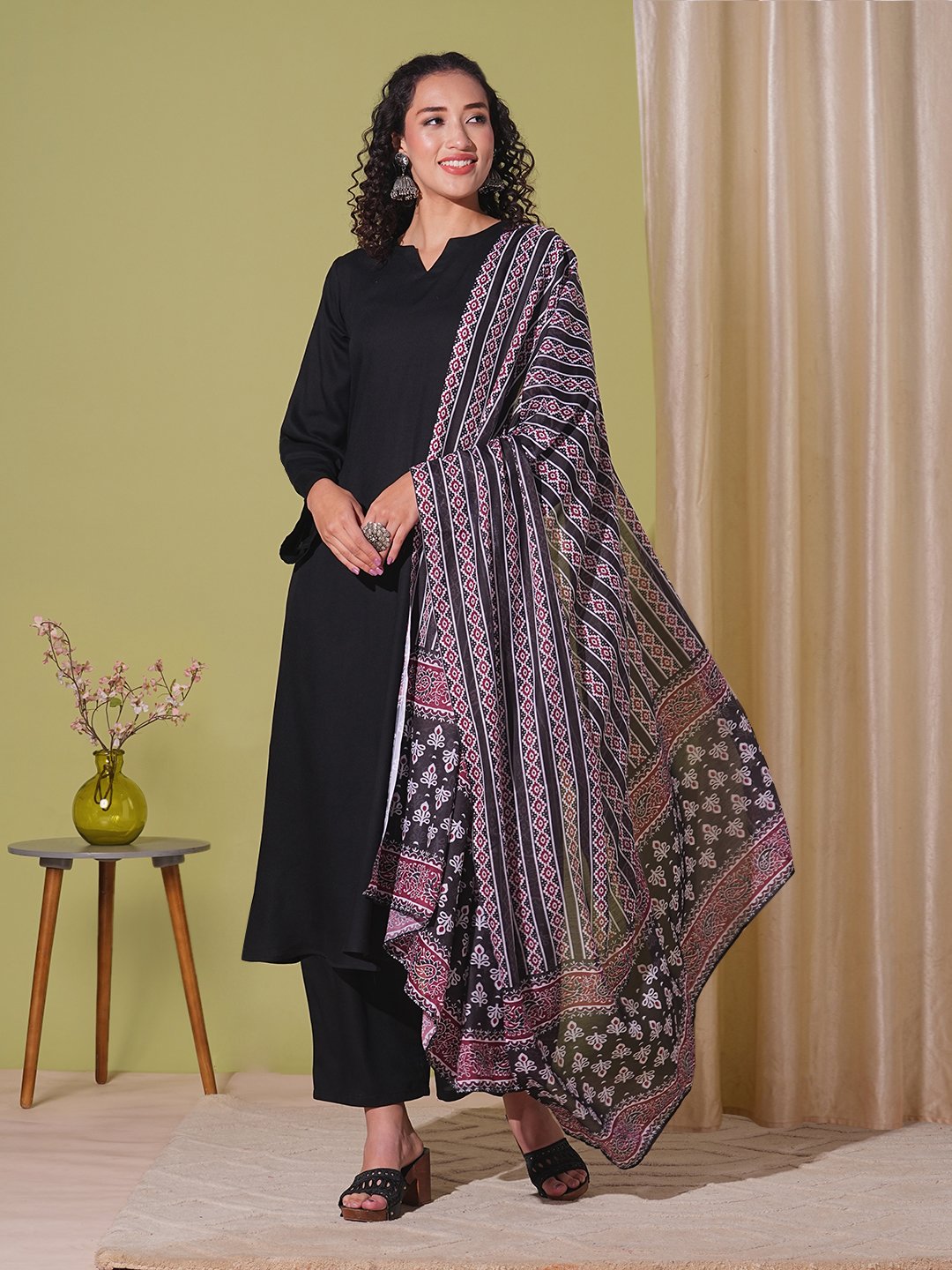 GoSriKi Women's Rayon Viscose Anarkali Solid Kurta with Pant & Dupatta - Image 3