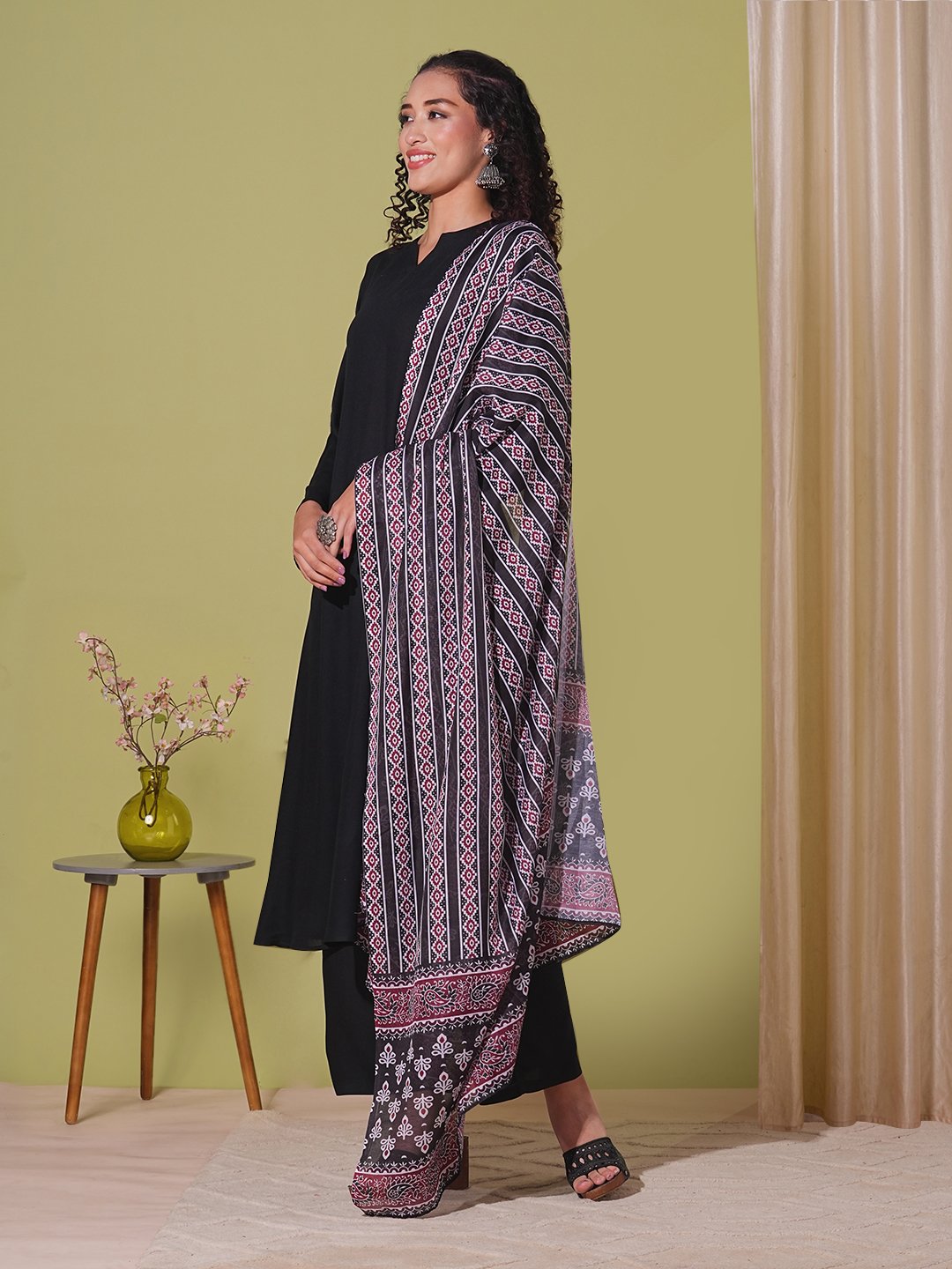 GoSriKi Women's Rayon Viscose Anarkali Solid Kurta with Pant & Dupatta - Image 7