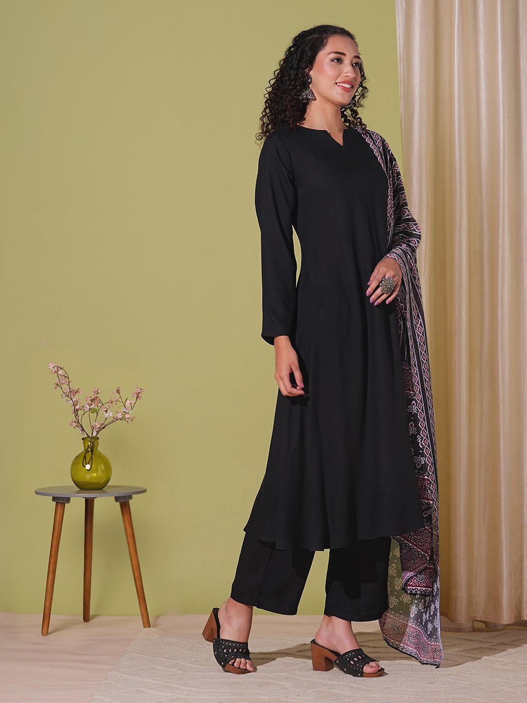 GoSriKi Women's Rayon Viscose Anarkali Solid Kurta with Pant & Dupatta - Image 6