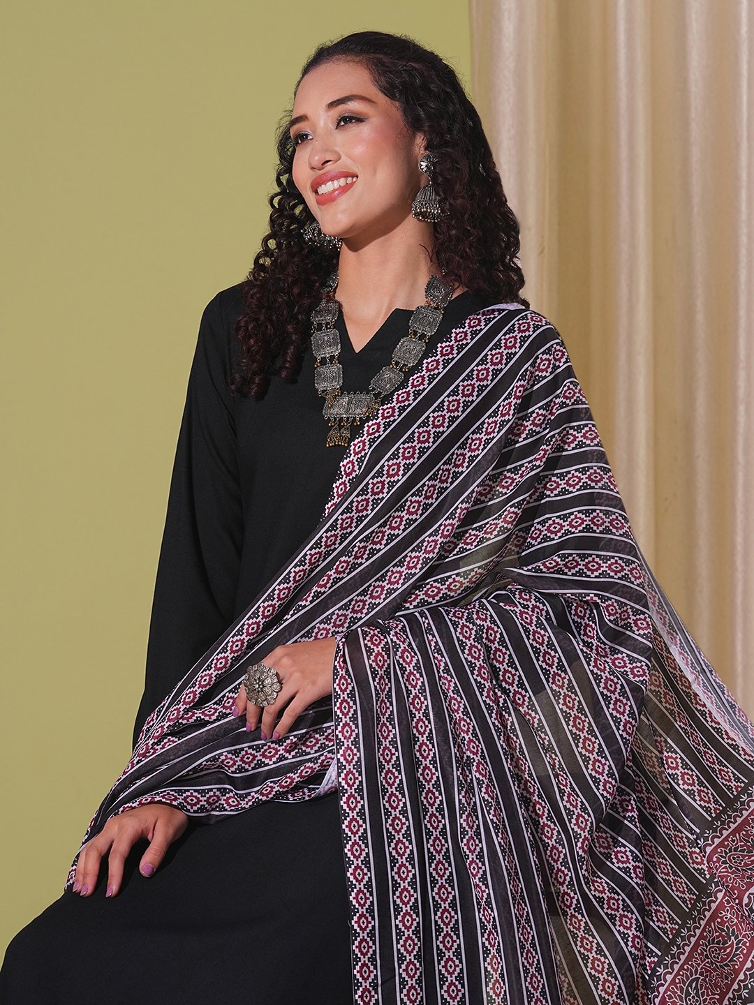 GoSriKi Women's Rayon Viscose Anarkali Solid Kurta with Pant & Dupatta - Image 8