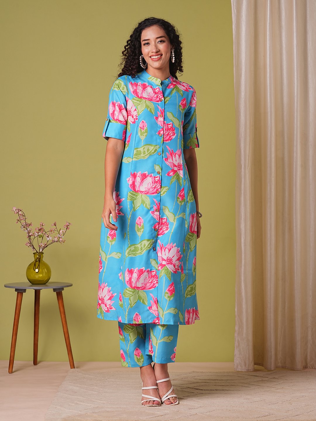 GoSriKi Women's Rayon Viscose Straight Printed Kurta with Pant - Image 3