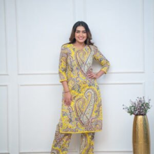 GoSriKi Women's Rayon Blend Straight Printed Kurta with Pant
