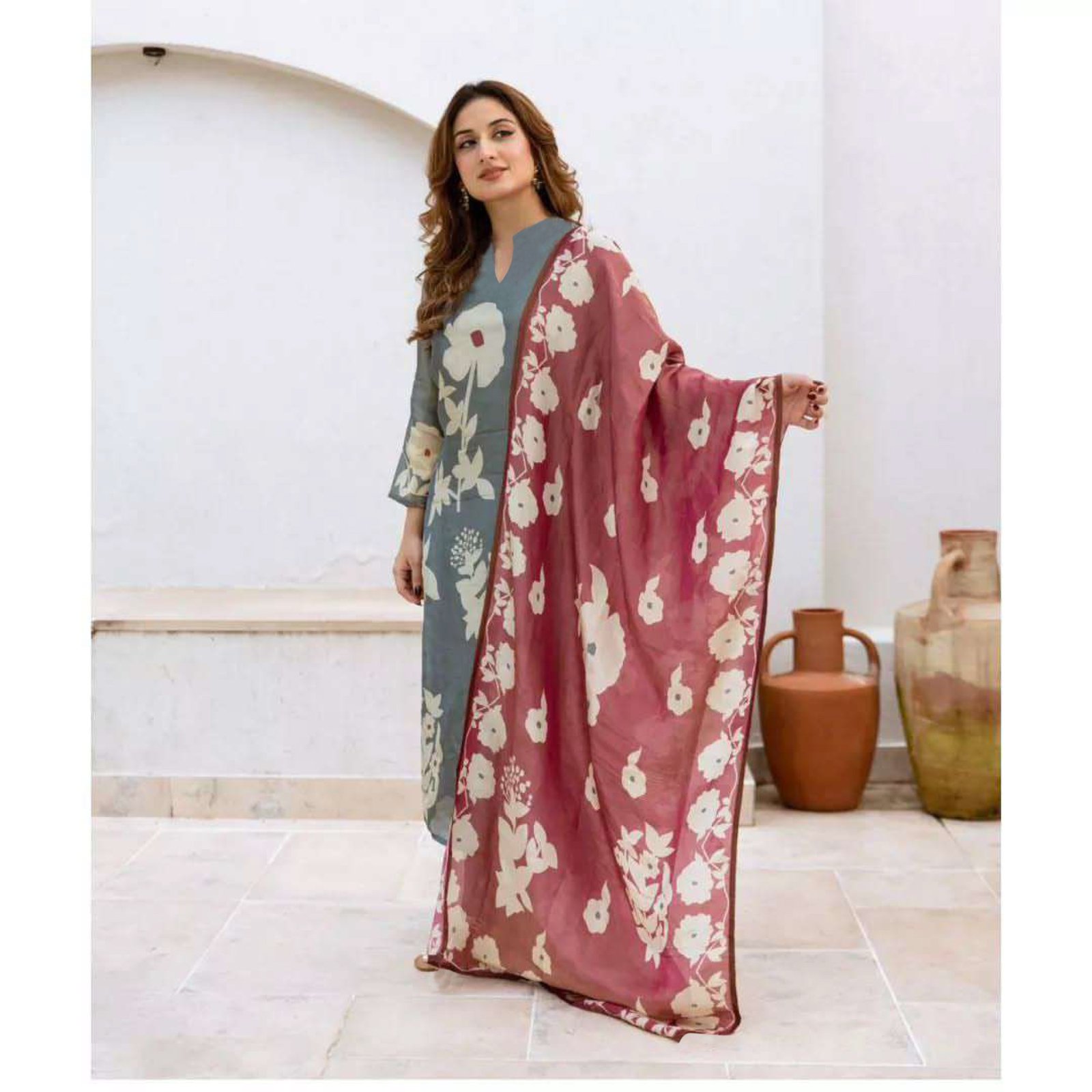 GoSriKi Women's Rayon Blend Straight Printed Kurta with Palazzo & Dupatta - Image 3