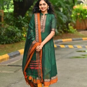 GoSriKi Women's Rayon Viscose Solid Anarkali Kurta with Dupatta
