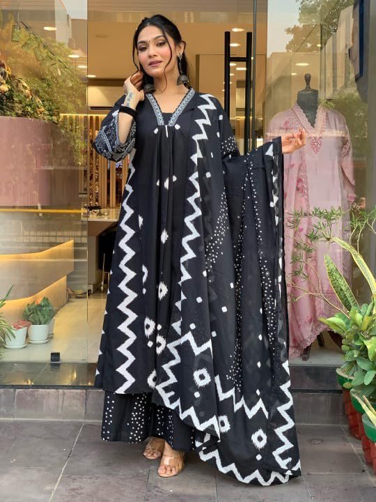 GoSriKi Women's Rayon Viscose Printed Anarkali Kurta with Palazzo & Dupatta - Image 5