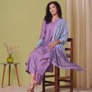 GoSriKi Women's Rayon Viscose Solid Straight Kurta with Pant & Dupatta