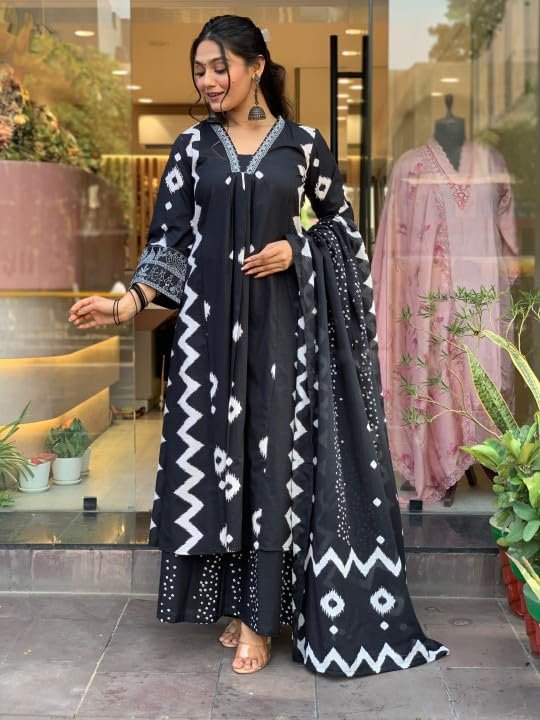 GoSriKi Women's Rayon Viscose Printed Anarkali Kurta with Palazzo & Dupatta - Image 6