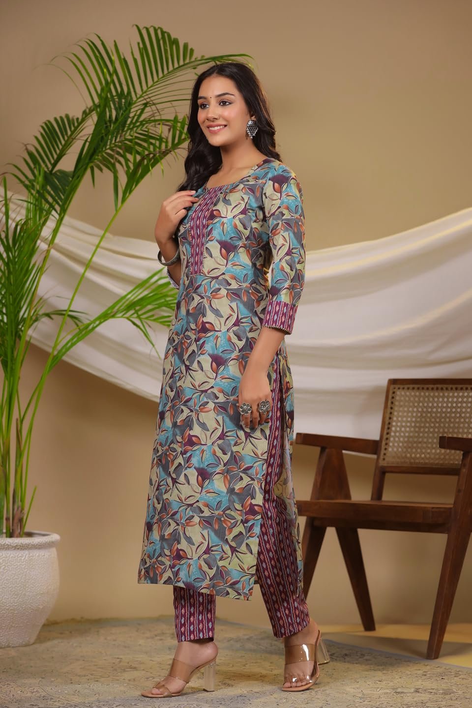 GoSriKi Women's Cotton Blend Straight Printed Kurta with Pant - Image 5