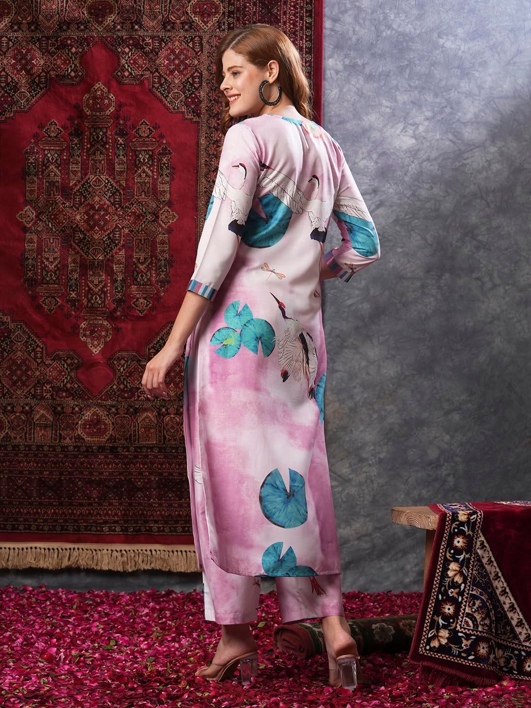 GoSriKi Women's Cotton Blend Straight Printed Kurta & Palazzo - Image 3