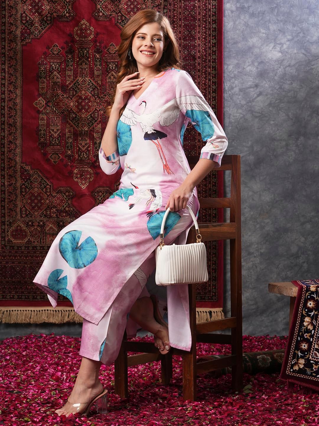 GoSriKi Women's Cotton Blend Straight Printed Kurta & Palazzo