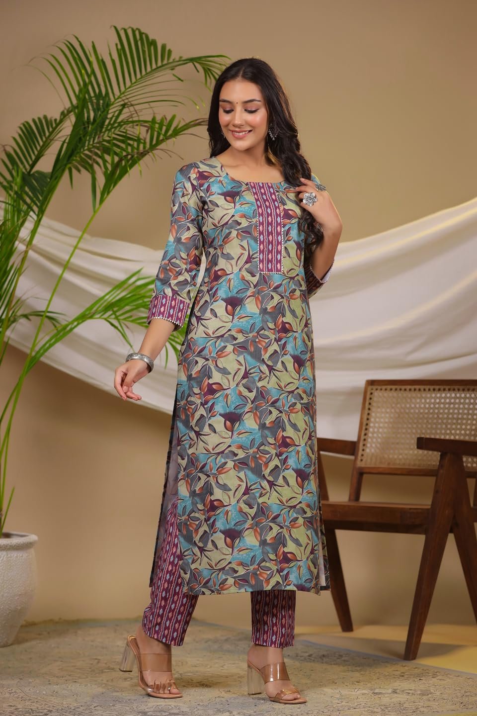 GoSriKi Women's Cotton Blend Straight Printed Kurta with Pant - Image 4