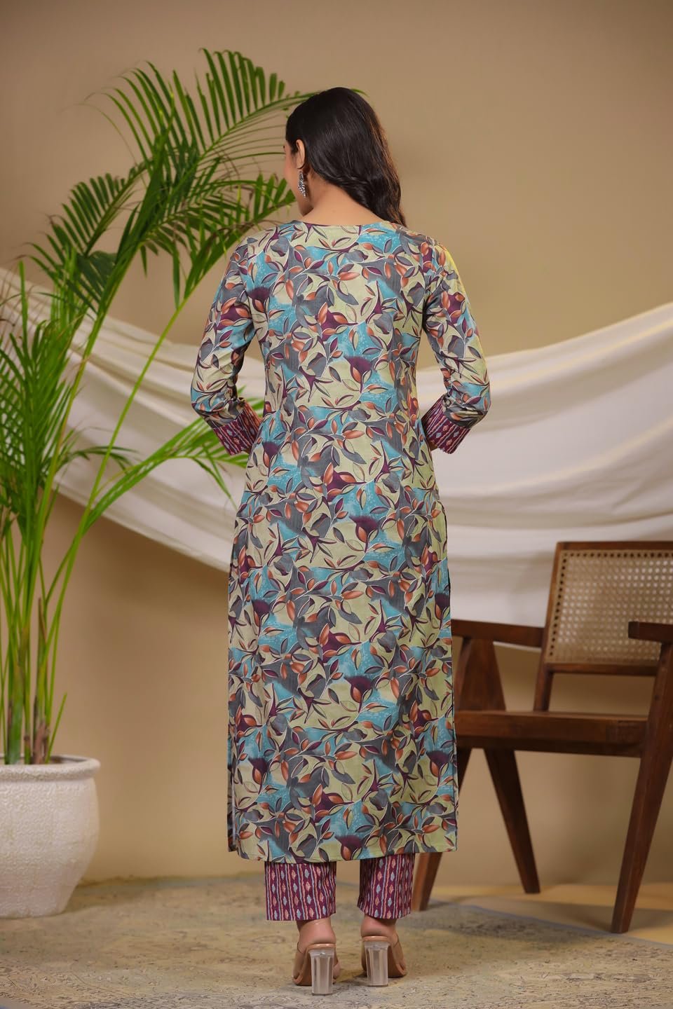 GoSriKi Women's Cotton Blend Straight Printed Kurta with Pant - Image 3